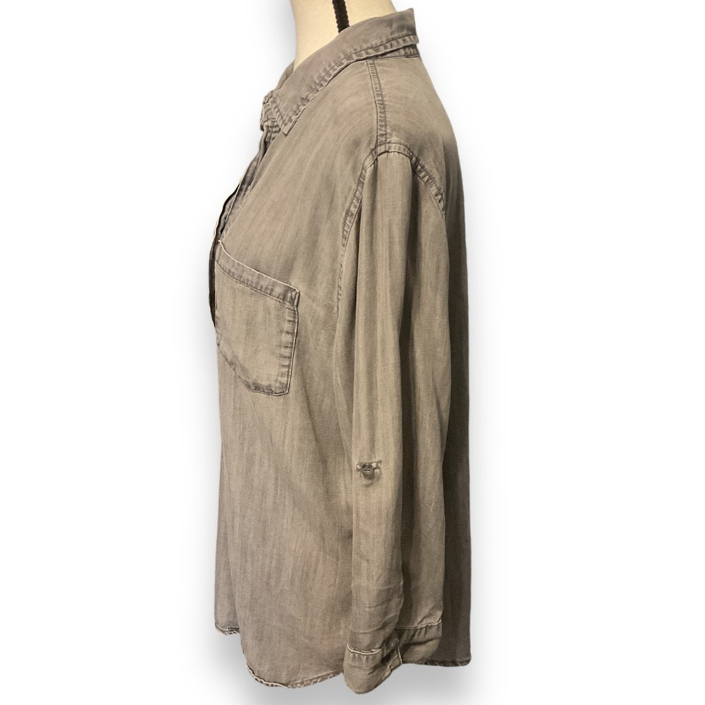 Hester & Orchard button front v neck slouchy tunic Shirt, Gray wash , Size L - Picture 5 of 10